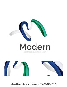 Abstract 3d swirl ribbon logo template with business card corporate identity design. Vector illustration