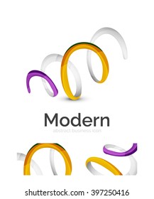 Abstract 3d swirl ribbon logo template with business card corporate identity design. Vector illustration
