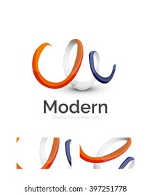 Abstract 3d swirl ribbon logo template with business card corporate identity design. Vector illustration