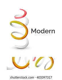 Abstract 3d swirl ribbon logo template with business card corporate identity design. Vector illustration
