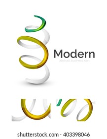 Abstract 3d swirl ribbon logo template with business card corporate identity design. Vector illustration