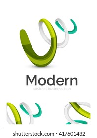 Abstract 3d swirl ribbon logo template with business card corporate identity design. Vector illustration