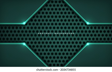 Abstract 3D technology background overlap layers on circle texture with green light effect decoration. Modern graphic design template elements for poster, flyer, brochure, landing page, or banner.