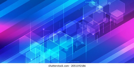 Abstract 3D technology digital futuristic concept blue geometric hexagon with lines on stripes background. You can use for banner web design, brochure template, print ad, etc. Vector illustration