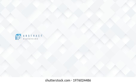 Abstract 3D technology white and gray color banner design. Modern silver color geometric square shape on white background with copy space. Futuristic pixel pattern. Vector illustration.