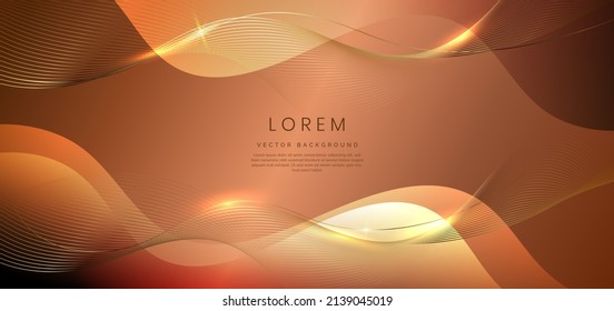 Abstract 3d Template Brown Background With Gold Lines Curved Wavy Sparking With Copy Space For Text. Luxury Style. Vector Illustration