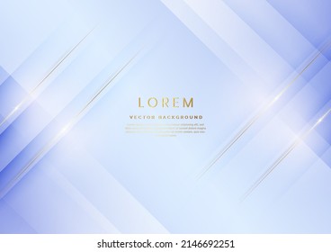 Abstract 3d template light blue background with gold lines diagonal sparking with copy space for text. Luxury style. Vector illustration