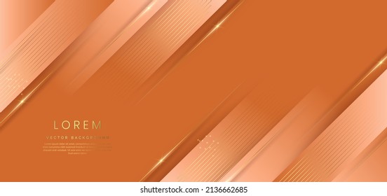 Abstract 3d template orange background with gold lines diagonal sparking with copy space for text. Luxury style. Vector illustration