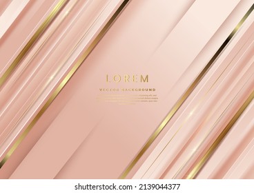 Resumen de la plantilla 3d fondo de oro rosa con líneas doradas chispa diagonal con espacio de copia para texto. Estilo de lujo. Ilustración del vector