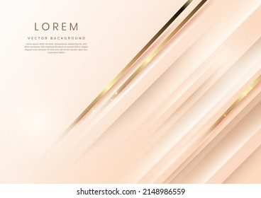 Abstract 3d template rose gold background with gold lines diagonal sparking with copy space for text. Luxury style. Vector illustration