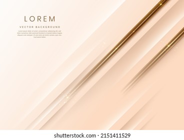 Abstract 3d template rose gold background with gold lines diagonal sparking with copy space for text. Luxury style. Vector illustration
