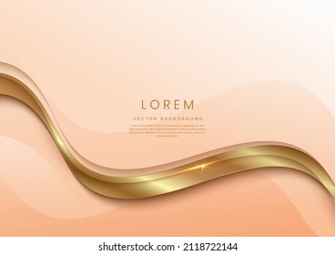 Abstract 3d template soft pink background with gold lines curved wavy sparking with copy space for text. Luxury style. Vector illustration