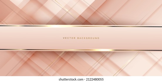 Abstract 3d template soft pink background with gold lines diagonal sparking with copy space for text. Luxury style. Vector illustration