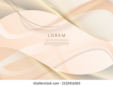 Abstract 3d template soft pink background with gold lines curved wavy sparking with copy space for text. Luxury style. Vector illustration
