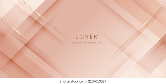 Abstract 3d template soft pink background with gold lines diagonal sparking with copy space for text. Luxury style. Vector illustration
