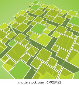 Abstract 3D transparent green cubes background vector