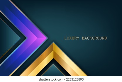 Abstract 3d triangle modern luxury colorful and gold arrow on blue background. Vector illustration
