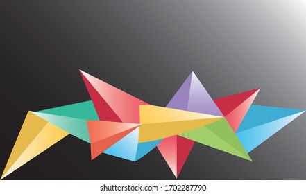 Abstract 3d triangles with dark faded background. Colorful 3d triangles pattern