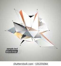 Abstract 3D triangles vector geometric background. Lines connected with dots, low polygon design, inspirited by origami.