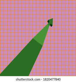 Una flecha hacia arriba abstracta 3d contra un fondo de cuadrícula.