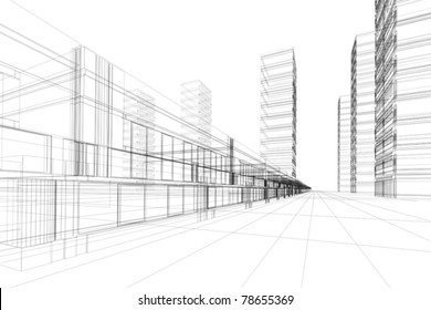 Abstract 3D vector construction of office building. Concept - modern city, architecture and designing