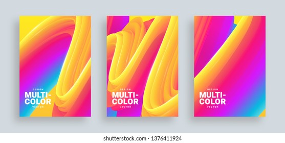 Abstract 3d vector covers set. Liquid texture, fluid gradient wave. Memphis background. Futuristic posters. Templates for banners, brochures, flyers, posters for parties and festivals. 2. Eps 10