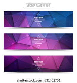 Abstract 3d vector digital technology web banners set. Internet technology vector background. Business abstract vector. Design vector elements