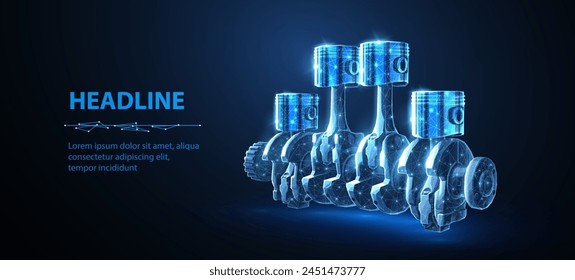 Pistón Abstractas del motor de Vector 3d. Pieza del coche, aditivo de la impulsión, barra de repuesto, tecnología del pistón del motor, potencia automotriz, innovación mecánica, concepto del motor de automóvil