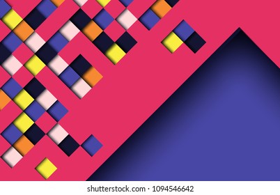 Abstract 3d vector illustration from geometric figures. Background square mosaic. 3d squares of white, yellow, orange, blue and pink colors. Pattern design for banner, poster, flyer, cover, brochure.