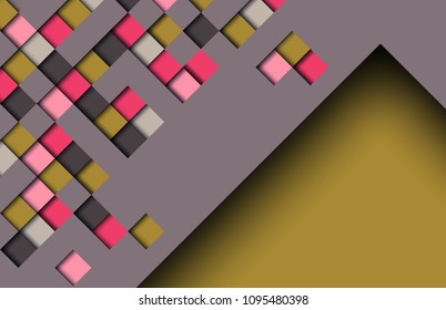 Abstract 3d vector illustration from geometric figures. Background square mosaic. 3d squares of green, black, gray and pink colors. Pattern design for banner, poster, flyer, cover, brochure.