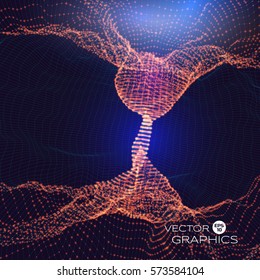 Abstract 3d vector illustration. Hurricane vortex made of mesh and particle. Physics forces and fields.