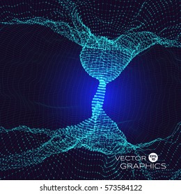Abstract 3d vector illustration. Hurricane vortex made of mesh and particle. Physics forces and fields.