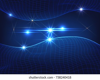 Abstract 3D vector landscape background. Cyberspace landscape grid. vector illustration.