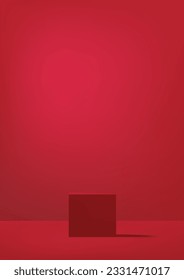 Resumen de la escena mínima vectorial 3D para la presentación de productos de simulación. Podio rojo sobre fondo de estudio de fondo rojo. Presentación de la plataforma de cubos. EPS10 vectores  