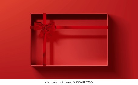 Abstract 3D Vector minimal scene for mockup product display. Minimal product background for Christmas and sale event concept. Red gift box with red ribbon bow on red background. Vector EPS10