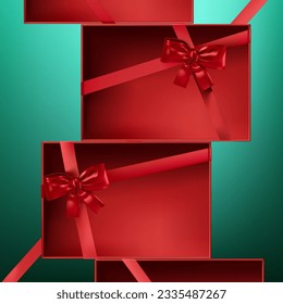 Abstract 3D Vector minimal scene for mockup product display. Minimal product background for Christmas and sale event concept. Red gift box with red ribbon bow on green background. Vector EPS10