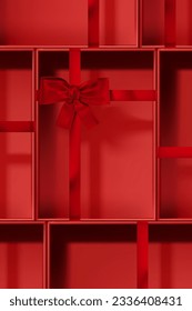 Abstract 3D Vector minimal scene for mockup product display. Minimal product background for Christmas and sale event concept. Red gift box with red ribbon bow on red background. Vector EPS10