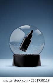 Resumen de la escena mínima de vectores 3D para la presentación de productos de simulación. Concepto de evento de fondo de producto cosmético para la venta. Muestra de bola de globo de nieve con fondo de estudio de pantalla azul. EPS10 vectores