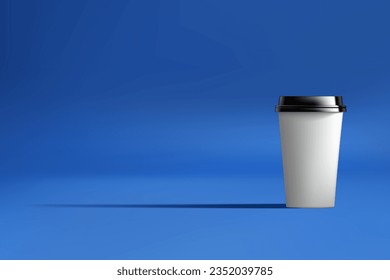 Abstract 3D Vector minimal scene for mockup product display. Cosmetic product background for sale event concept. Stage showcase withe paper cup on blue display studio background. Vector EPS10