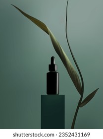 Abstrakte 3D-Vektorgrafik-Minimalszene für die Produktdarstellung. Kosmetischer Produkthintergrund für das Verkaufsereigniskonzept. Studioaufnahme mit grünen Blättern auf grünem Studiohintergrund. Vektor EPS10
