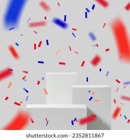 Abstract 3D Vector minimal scene for mockup product display. Food and beverage product background for sale event concept. Stage showcase with confetti on white display studio background. Vector EPS10