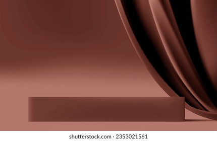 Abstract 3D Vector minimal scene for mockup product display. Cosmetic product background for sale event concept. Stage showcase on red velvet curtain background. Vector EPS10