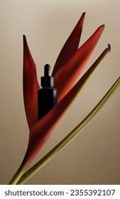 Abstract 3D Vector minimal scene for mockup product display. Cosmetic product background for sale event concept. Stage showcase with bird of paradise leaves on beige background. Vector EPS10