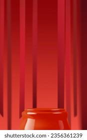Abstract 3D Vector minimal scene for mockup product display. Beverage product background for sale event concept. Stage showcase with red ribbon on red background. Vector EPS10
