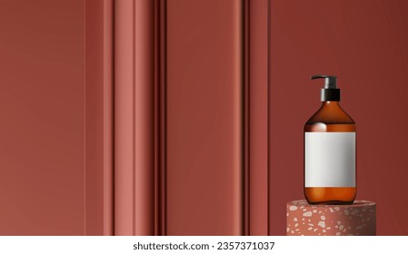 Abstract 3D Vector minimal scene for mockup product display. Cosmetic product background for sale event concept. Terrazzo stage showcase on red brown display studio background. Vector EPS10