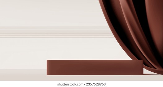 Abstract 3D Vector minimal scene for mockup product display. Cosmetic product background for sale event concept. Stage showcase on red velvet curtain background. Vector EPS10