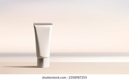 Resumen de la escena mínima de vectores 3D para la presentación de productos de simulación. Concepto de evento de fondo de producto cosmético para la venta. Escenario en el fondo del cielo beige. EPS10 vectores