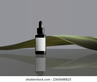 Abstract 3D Vector minimal scene for mockup product display. Cosmetic product background for sale event concept. Stage showcase with green leaves on grey display studio background. Vector EPS10