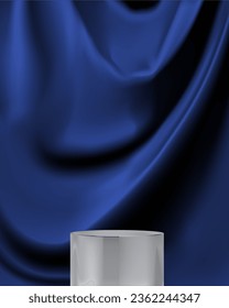Abstract 3D Vector minimal scene for mockup product display. Cosmetic product background for sale event concept. Stage showcase on blue velvet curtain background. Vector EPS10