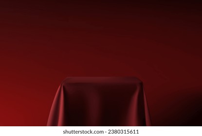 Abstract 3D Vector minimal scene for mockup product display. Minimal product background for Christmas and sale event concept. Red fabric podium on Red background. Vector EPS10